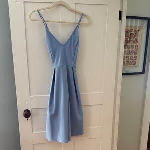 Chic Light Blue Spaghetti Strap Midi Dress